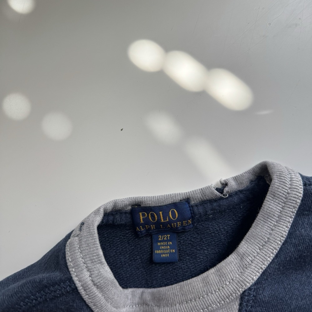 Polo Ralph Lauren Sweatshirt Kids 2T Blue Gray Colorblock Fleece Pullover Logo - Picture 4 of 10